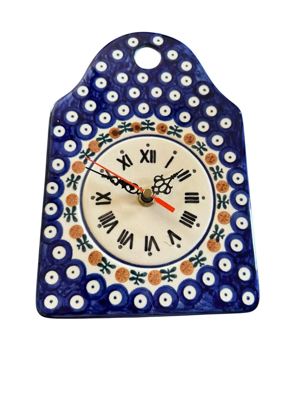 Blue Ceramic Wall Clock with Roman Numerals
